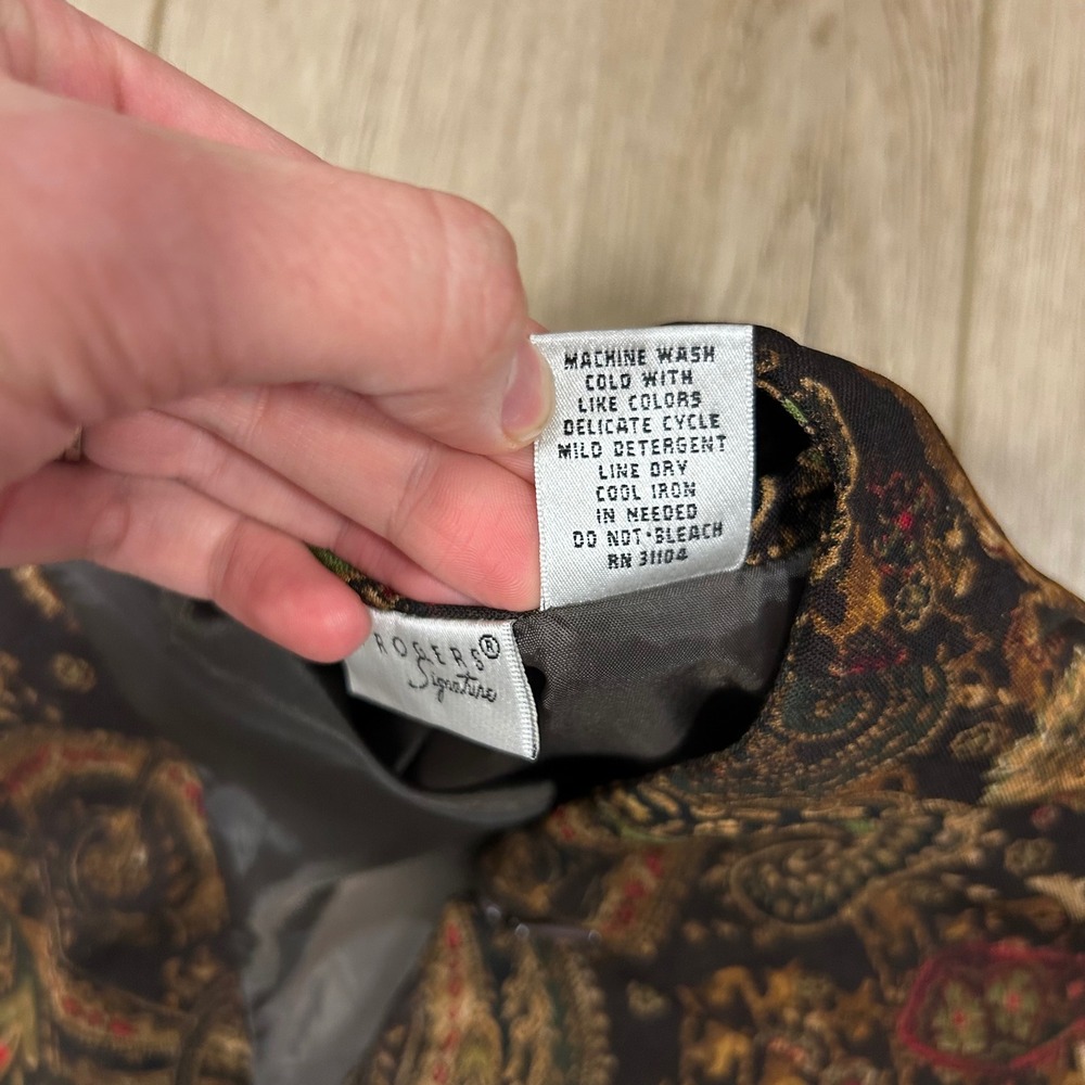 Y2K Kim Rogers‎ Signature Paisley Floral A-Line Skirt Black Brown Red 34" 14 L - Picture 4 of 5
